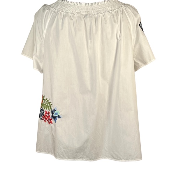 Talbots Woman Cool Cotton Floral Embroidered Blouse With Smocked Necklin… - Picture 8 of 14